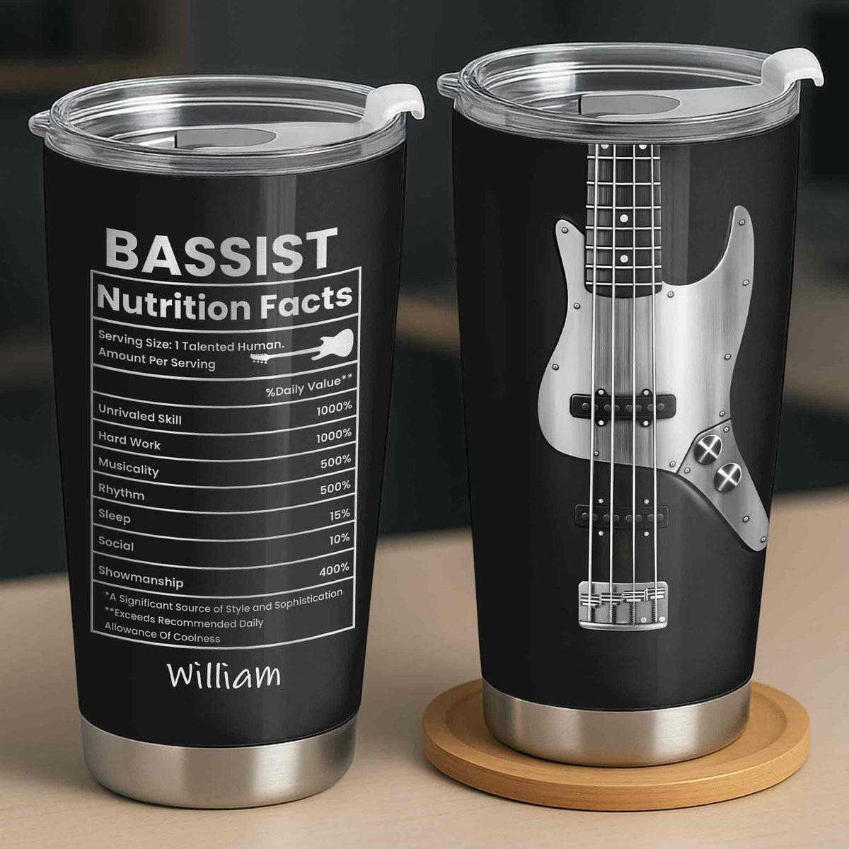 Bassist Nutrition Facts With Bass Guitar Graphic Personalized Custom Name - Personalized Custom Stainless Steel Tumbler 20oz 30oz - MUSIC010_TB