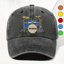 Drummer Personalized Custom Drum Set And Cymbals - Personalized Custom Washed Denim Cap - MUSIC069_WDCAP