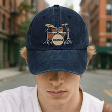 Drummer Personalized Custom Drum Set And Cymbals - Personalized Custom Washed Denim Cap - MUSIC069_WDCAP