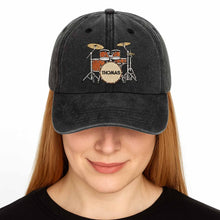 Drummer Personalized Custom Drum Set And Cymbals - Personalized Custom Washed Denim Cap - MUSIC069_WDCAP