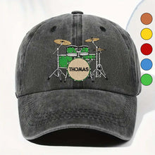Drummer Personalized Custom Drum Set And Cymbals - Personalized Custom Washed Denim Cap - MUSIC069_WDCAP