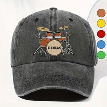 Drummer Personalized Custom Drum Set And Cymbals - Personalized Custom Washed Denim Cap - MUSIC069_WDCAP