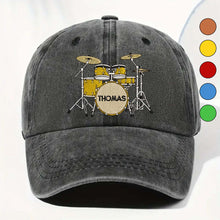 Drummer Personalized Custom Drum Set And Cymbals - Personalized Custom Washed Denim Cap - MUSIC069_WDCAP