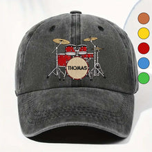 Drummer Personalized Custom Drum Set And Cymbals - Personalized Custom Washed Denim Cap - MUSIC069_WDCAP