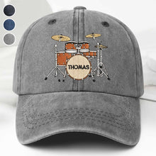 Drummer Personalized Custom Drum Set And Cymbals - Personalized Custom Washed Denim Cap - MUSIC069_WDCAP