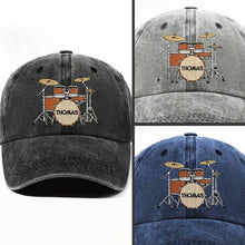 Drummer Personalized Custom Drum Set And Cymbals - Personalized Custom Washed Denim Cap - MUSIC069_WDCAP