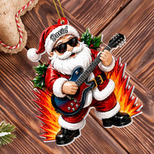 Rocking Around The Christmas Tree Santa Playing Electric Guitar - Personalized Custom Acrylic Ornament, Christmas Gift - MUSIC188_ACO