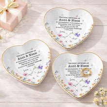 The Bond Between An Aunt And Niece Unbreakable Flower Butterfly Heart - Personalized Custom Jewelry Dish, Ceramic Dish, Heart Shape - NCE022_HCRF