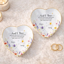 Aunt And Niece Love Knows No Distance Floral State Map - Personalized Custom Jewelry Dish, Ceramic Dish, Heart Shape - NCE104_HCRF