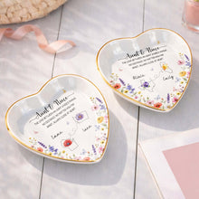 Aunt And Niece Love Knows No Distance Floral State Map - Personalized Custom Jewelry Dish, Ceramic Dish, Heart Shape - NCE104_HCRF