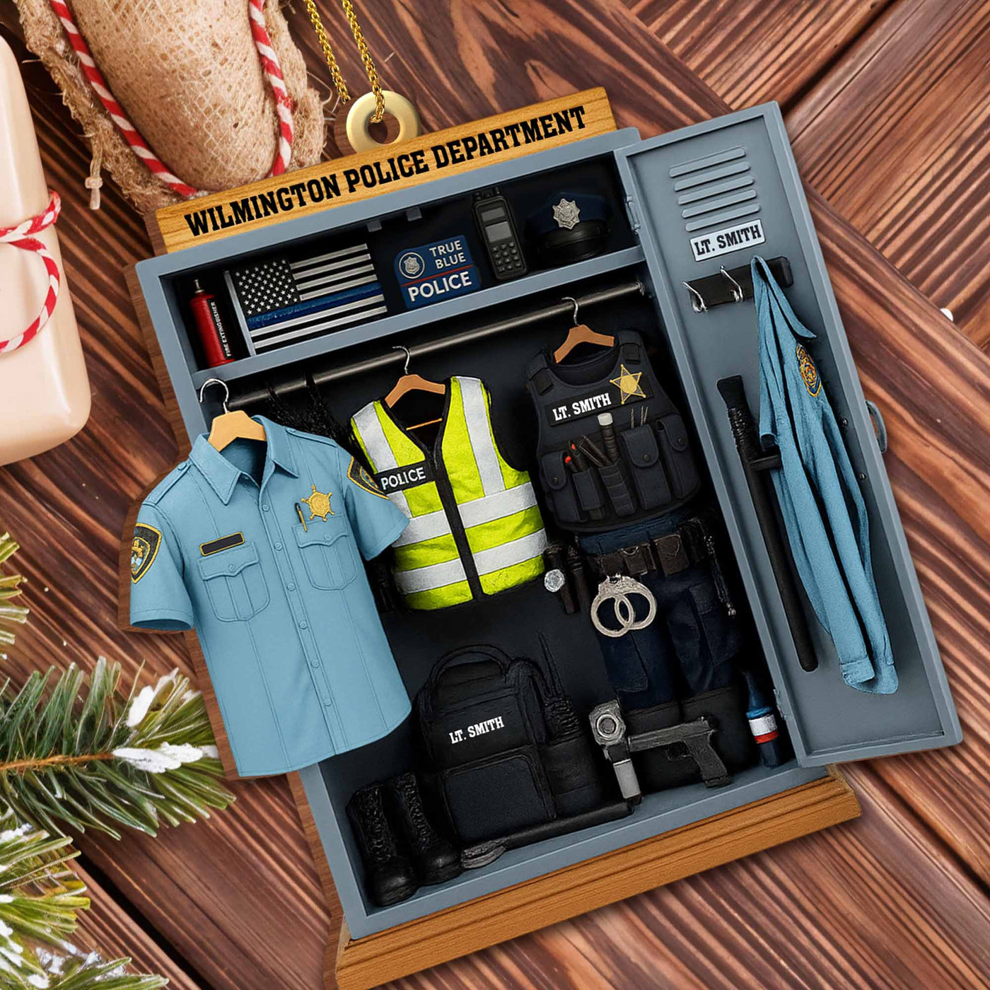 True Blue Police, Custom Police Ornament - Personalized Custom Wood Ornament, Custom Shaped - OFC018_WDO