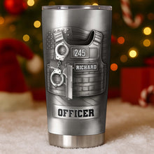 Celebrating Our Courageous Officers, Police Badge, Handcuffs, Gun - Personalized Custom Stainless Steel Tumbler 20oz 30oz - OFC037_TB