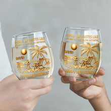 Every Sip Tastes Like It's Not My Problem Anymore, Beach Chair and Palm Trees - Personalized Stemless Wine Glass - RETIRE014_WIGL