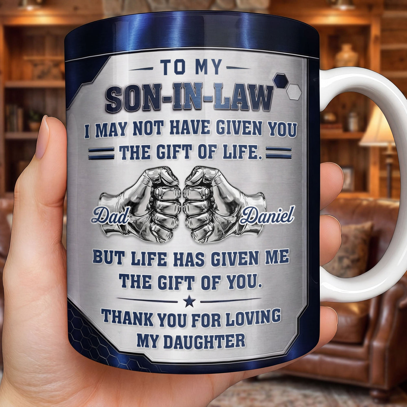 To My Son In Law Gift Of Life Fist Bump Metal Style - Personalized Custom Coffee Mug - SILA083_MG