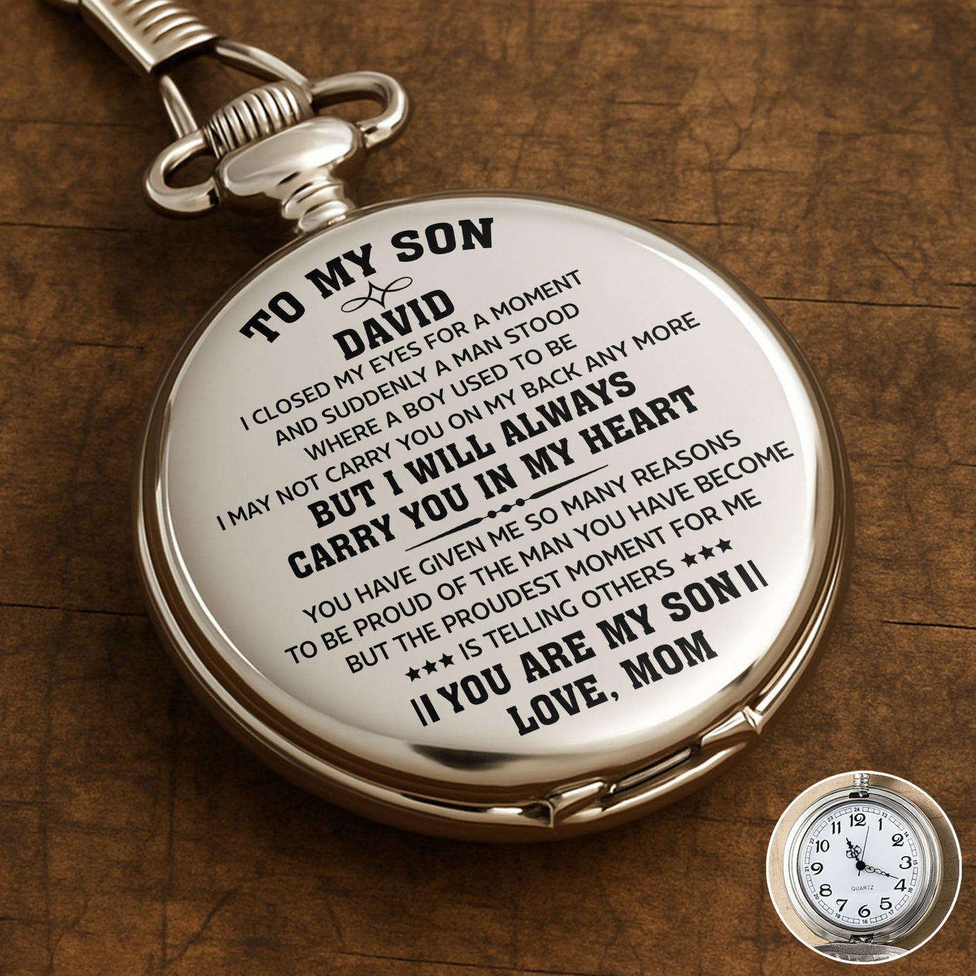 To My Son, Proud Of The Man You Have Become - Personalized Silver Plated Pocket Watch - SON030_SWATCH