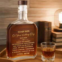 To My Son On Your Wedding Day Elegant Golden Text Husband Groom - Personalized Whiskey Bottle - SON152_WHIBA