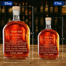 To My Son On Your Wedding Day Elegant Golden Text Husband Groom - Personalized Whiskey Bottle - SON152_WHIBA