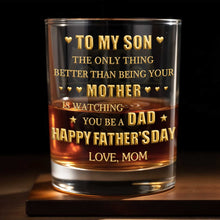To My Son Watching You Be A Dad Monogram Whiskey Glass - Personalized Custom Whiskey Glass - SON188_RWG