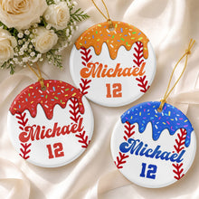 Our Little Home Run Hitter Baseball With Drip Sprinkles - Personalized Custom Ceramic Ornament With Round Shape - SPORT158_RCE