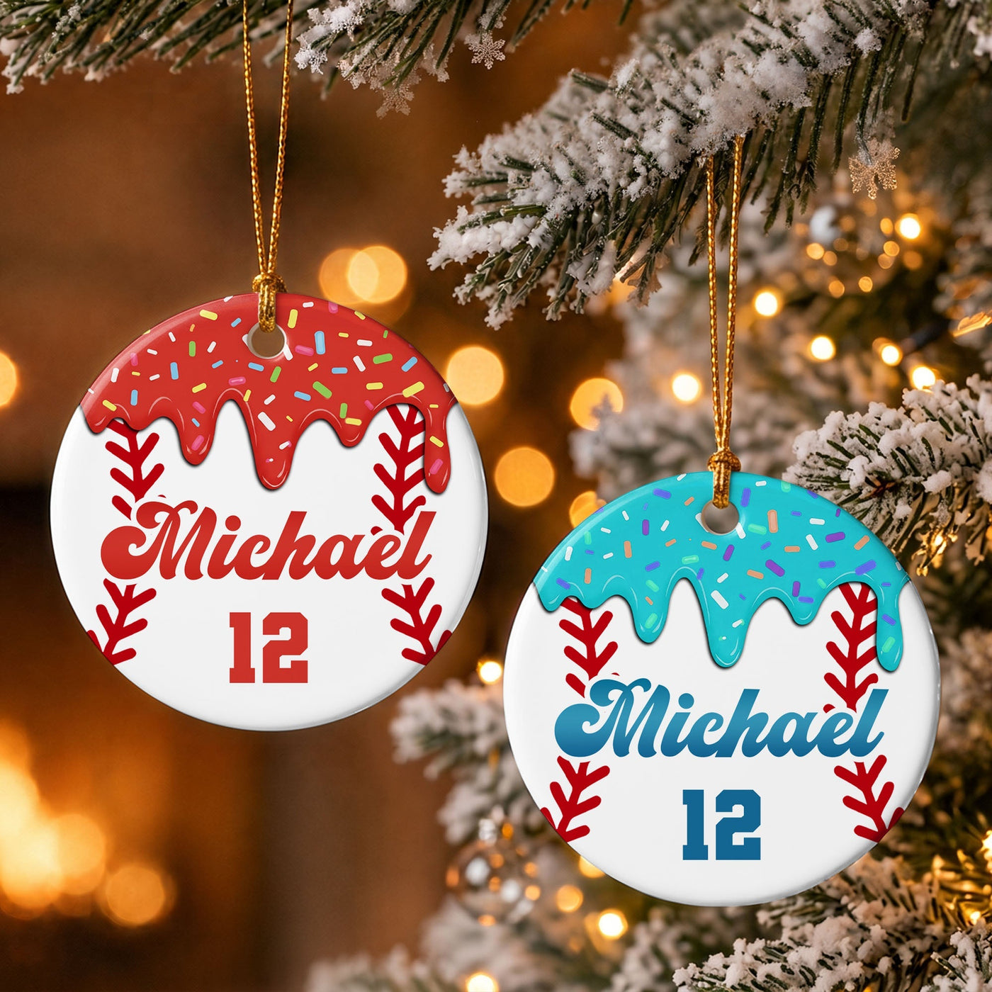 Our Little Home Run Hitter Baseball With Drip Sprinkles - Personalized Custom Ceramic Ornament With Round Shape - SPORT158_RCE