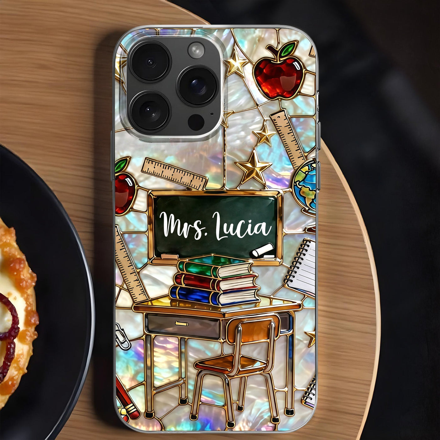 Classroom Inspired Teacher Book and Apple Design - Personalized Clear Phone Case - TEACH070_PHC
