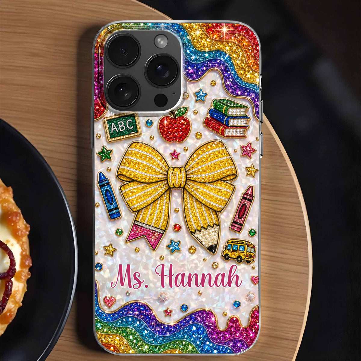 Teaching Is A Work Of Heart Pencil Bow And Apple - Personalized Clear Phone Case - TEACH098_PHC