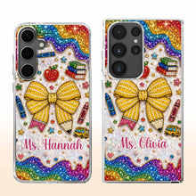 Teaching Is A Work Of Heart Pencil Bow And Apple - Personalized Clear Phone Case - TEACH098_PHC