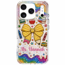 Teaching Is A Work Of Heart Pencil Bow And Apple - Personalized Clear Phone Case - TEACH098_PHC