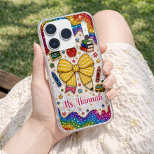 Teaching Is A Work Of Heart Pencil Bow And Apple - Personalized Clear Phone Case - TEACH098_PHC