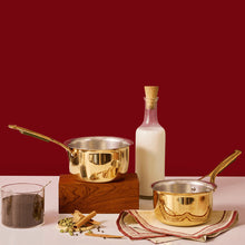 Brass Saucepan with insulated steel base with golden PVD coating handle