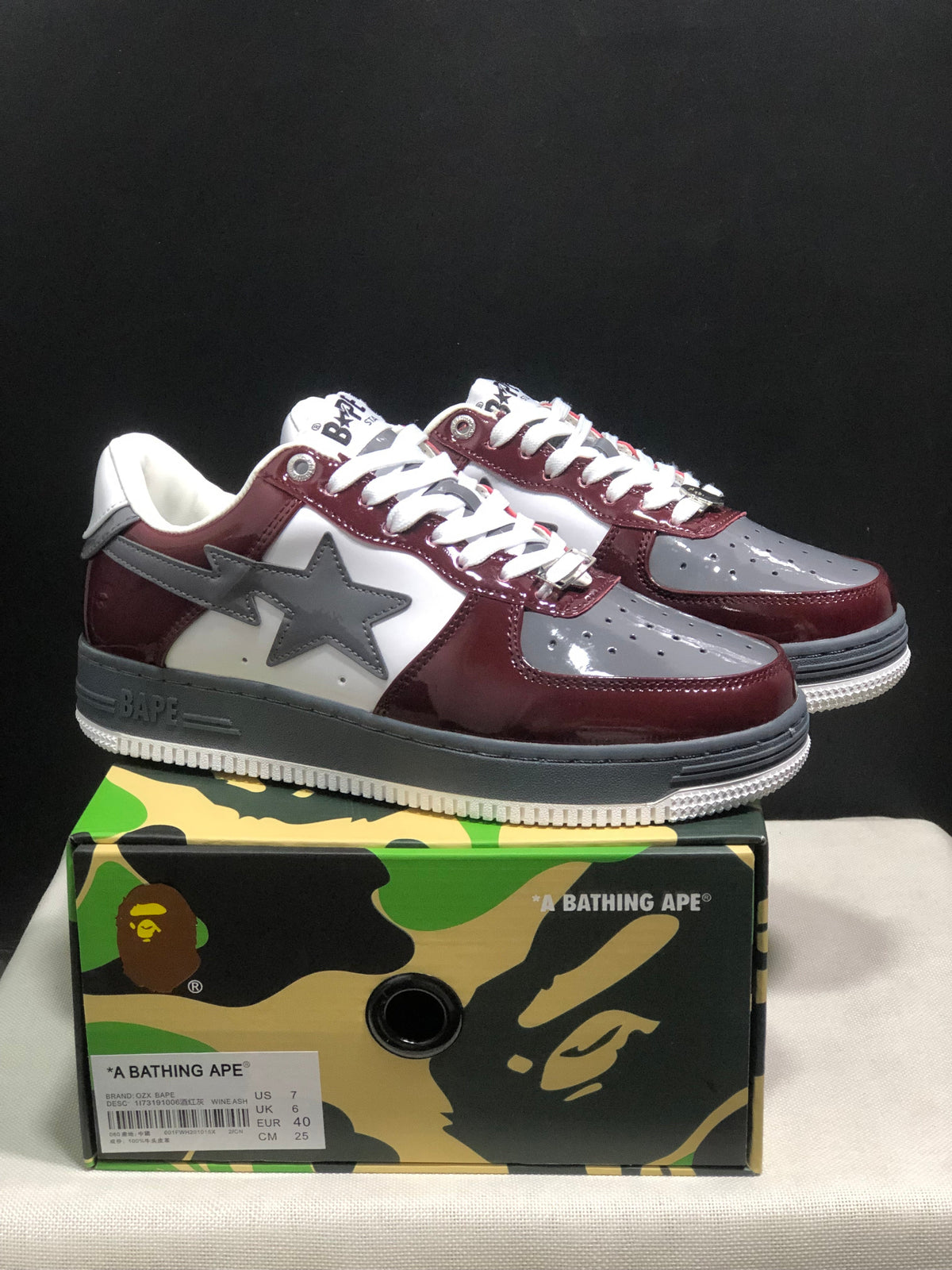 BAPE STA Low-Top Sneakers Burgundy White Gray