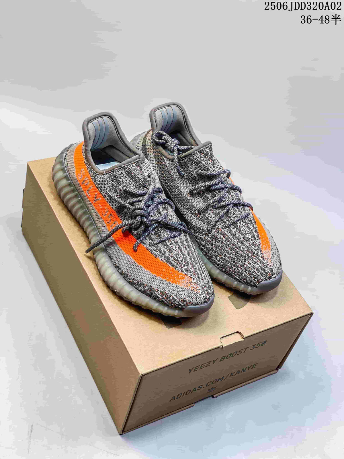 Adidas Yeezy Boost 350 V2 Gray and Orange Knit Sneakers