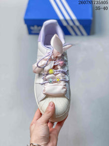 Adidas Superstar Custom White Sneakers with Lilac and Pink Details