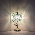 Tiffany Style Stained Glass Flower Petal Table Lamp with Brass Base for Home Decor (Light Blue, 8 in Rose Lily)