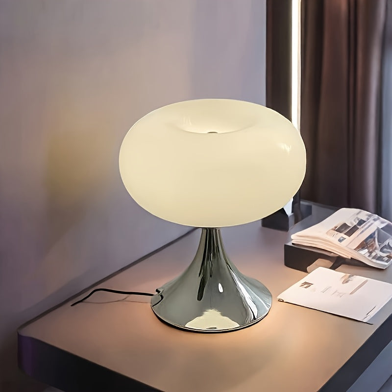USB-Powered Art Deco Glass Table Lamp with A Metal Base And Glass Shade, Suitable for Different Room Styles, Perfect As Christmas And New Year Gifts, Featuring A Mushroom Design.