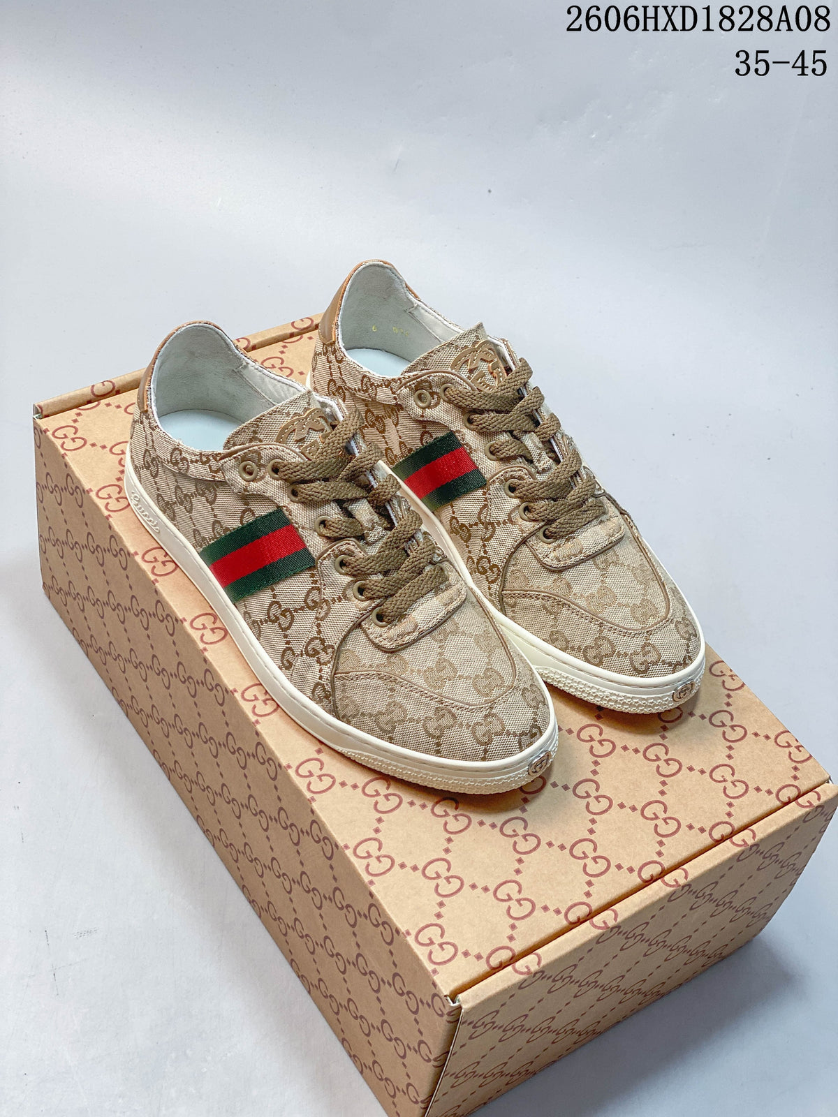 Gucci GG Canvas Low-Top Sneakers with Green-Red Stripe