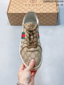 Gucci GG Canvas Low-Top Sneakers with Green-Red Stripe