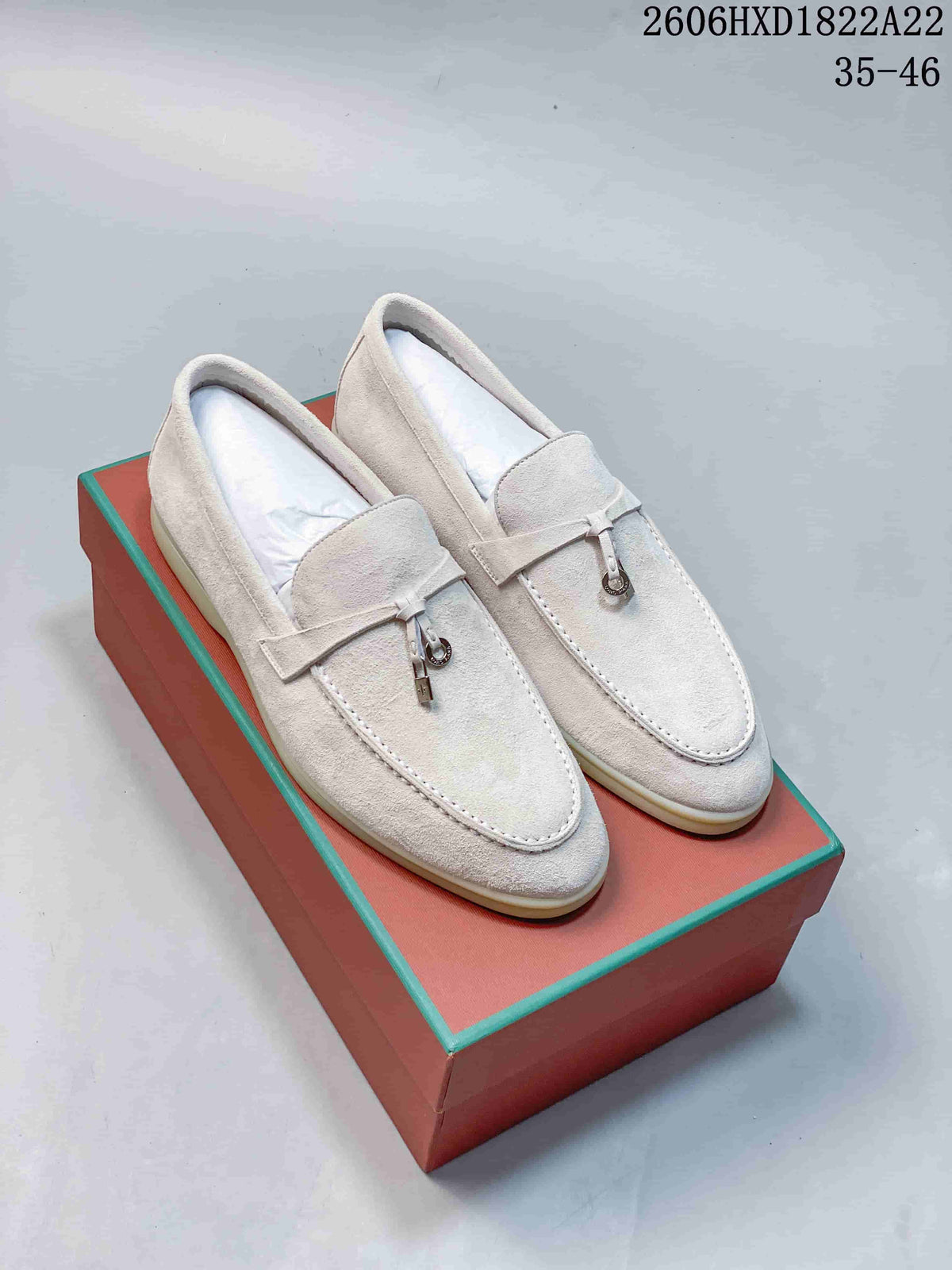 Loro Piana Suede Loafers with Metal Detail, Ivory