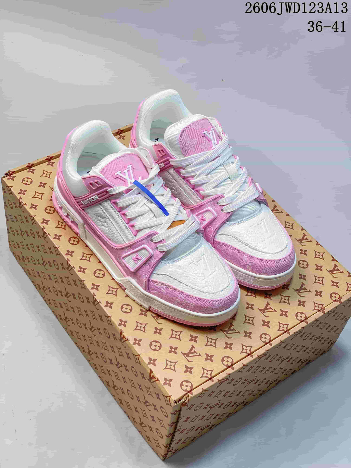 Louis Vuitton Trainer Low-Top Sneakers in Pink and White