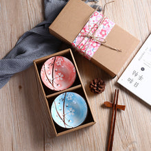 Japanese Blossom Rice Bowls - Ceramic Tableware Set - Authentic Hand Painted Porcelain Bowls