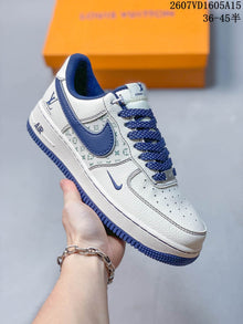 Nike Air Force 1 White Blue Monogram Sneakers 2607VD1605A15