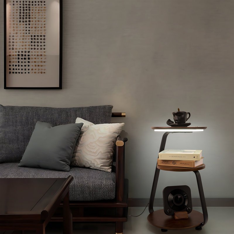 Smart Bedside Table with Adjustable LED Lighting - Modern Nightstand with -Powered Lighting, Open Shelf Storage, Space-Saving Design, Easy Assembly - for Bedroom, Living Room, Home Office - No Batteries Needed, Bedroom Storage, Sleek Furniture