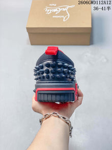 Christian Louboutin Funnyto Flat Low-Top Sneakers, Black and Red