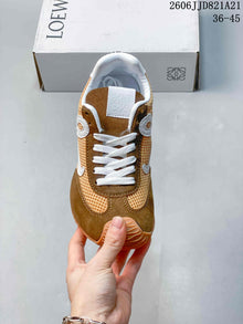 Loewe-Style Mesh Retro Sneakers in Brown and White