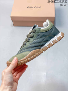 Miu Miu Tyre Low-Top Lace-Up Sneakers in Green and Gray