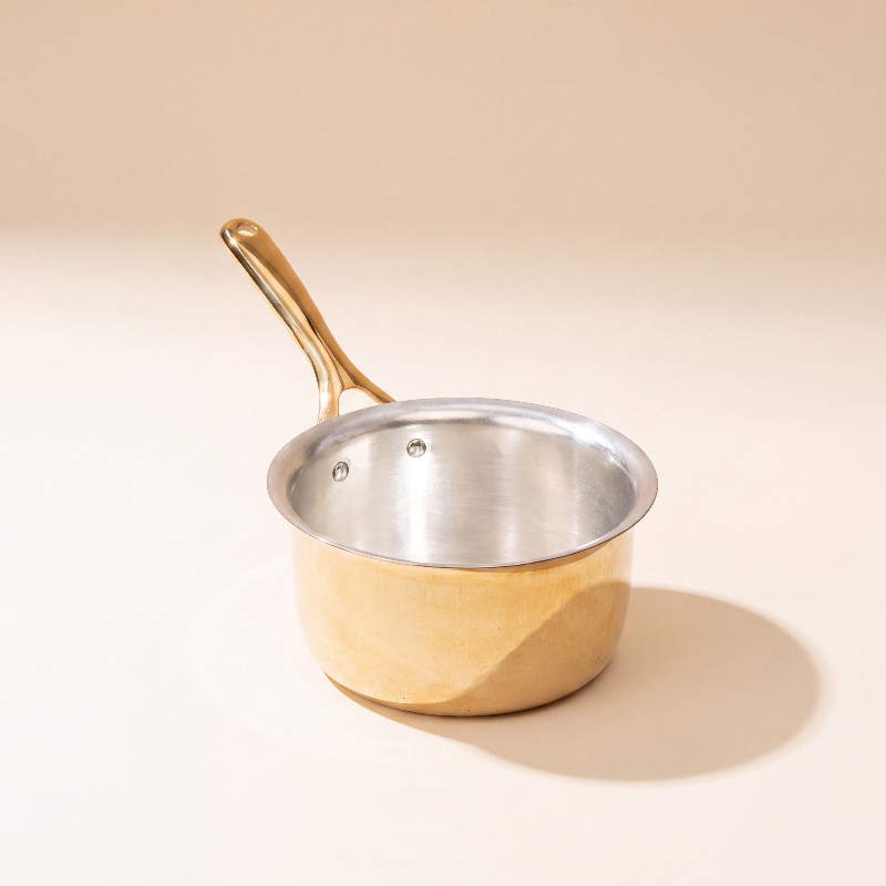 Brass Saucepan with insulated steel base with golden PVD coating handle