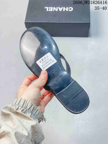 Chanel Dark Navy Thong Sandals with Logo Detail
