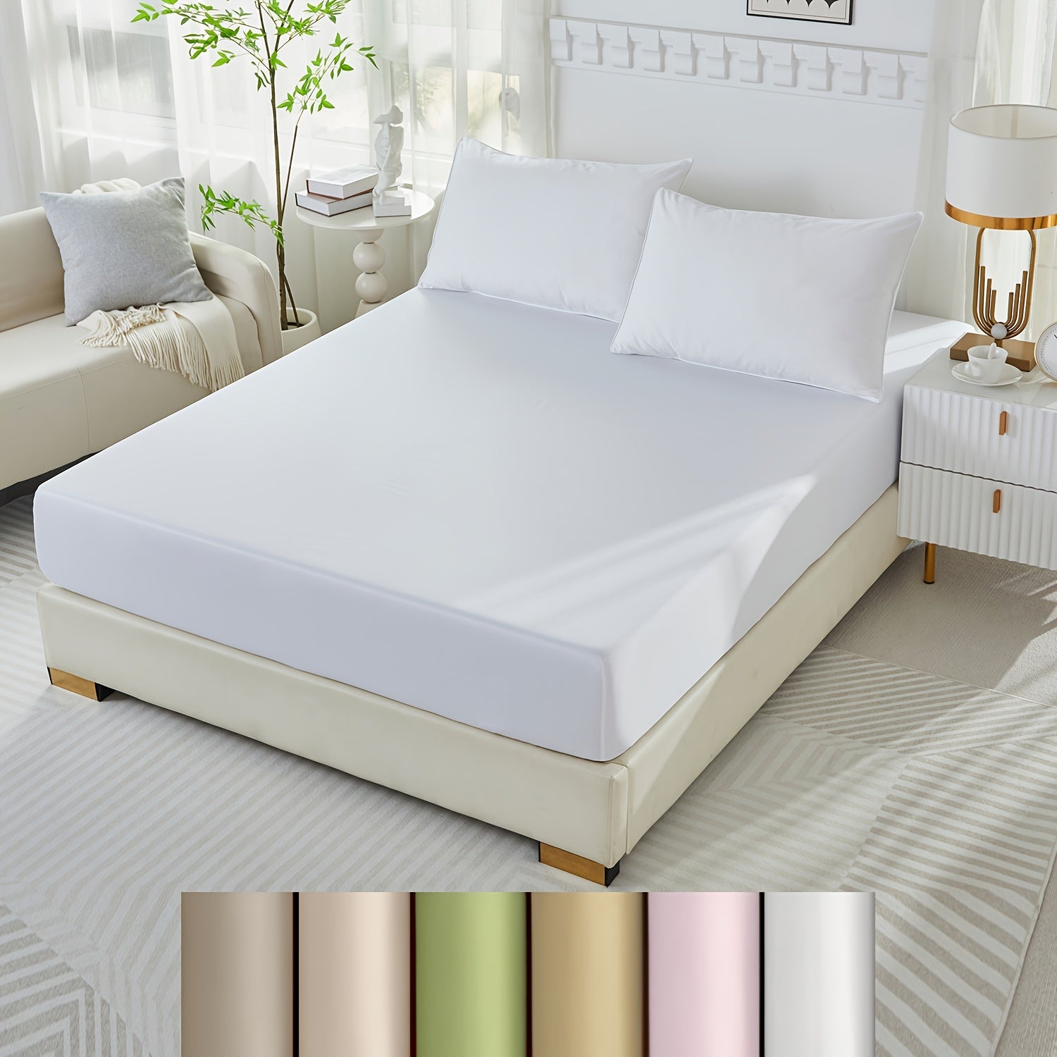 3pcs 100% Polyester Fitted Sheet Set, (1*Fitted Sheet + 2*Pillowcases, Without Core), Deep Pocket Up to 18\