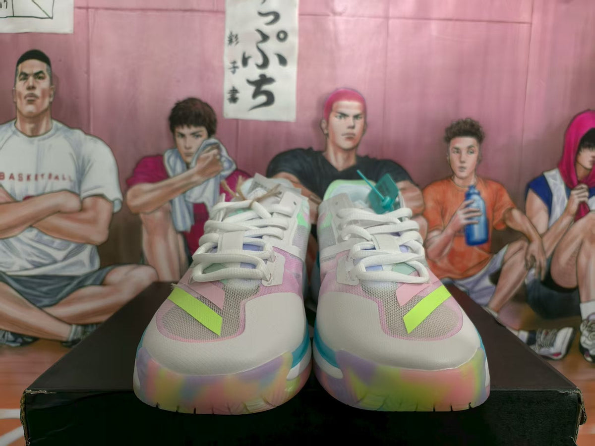 Adidas White and Blue Basketball Sneakers with Multicolor Accents