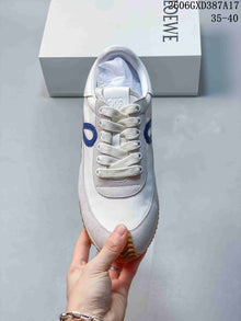 Loewe White and Blue Lace-Up Sneakers with Gum Sole